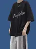 Camiseta de Manga Corta de Algodón Puro para Hombre de Verano, Estilo Harajuku Hong Kong Ins Japones Cuello Redondo Estampada Moderna Holgada Manga de Tres Cuartos