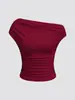 Verano Nuevo Estilo Europeo y Americano Color Sólido Y2K Versátil Moda Personalidad Top de Canalé Ajustado de Un Hombro para Mujer