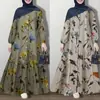 Ropa de Talla Grande para Mujer Transfronteriza Estampada de Manga Larga Holgada Reductora de Edad Falda Larga Amazon Nueva Moda Vestido para Mujeres Gorditas