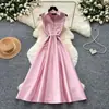 Vestido sem mangas evasê estilo francês para mulheres, vestido elegante de verão de abotoamento simples, cintura alta, corte justo, para o trabalho