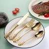 Serie de corte transfronteriza acero inoxidable 304 comida occidental juego de cinco piezas retro repujado Royal cuchillo de carne, tenedor y cuchara para el hogar