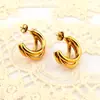 Pendientes Europeos y Americanos Multicapa de Acero Inoxidable 18K Transfronterizos para Mujer, Pendientes Irregulares Chapados en Oro Estilo Ins Simple al por Mayor