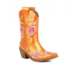 Otoño Invierno 2026 Moda Europea Americana Botas para Mujer Bordado Bordado Tradicional Botas de Media Caña Zapatos de Mujer Flores Slip-on Botas Vaqueras Comercio Exterior