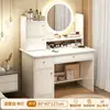 Penteadeira para quarto, uso doméstico, com espelho iluminado e armário de armazenamento, design simples integrado, penteadeira e cadeira populares de grande capacidade