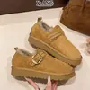 Couro Genuíno Solado Grosso Totalmente Coberto Birkenstock Infantil Inverno Plus Veludo Espessado Quente Slip-on Botas de Neve Feminino Pelo Algodão Sapatos