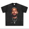 Camiseta Deportiva Pesada de Manga Corta Estilo Americano con Cuello Pequeño Retro Lavado Hip-Hop de Cristiano Ronaldo