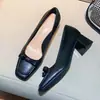 Bailarinas con Lazo Francés para Mujer 2026 Otoño Nuevas Punta Cuadrada Temperamento Retro Moda Boca Baja Tacón Grueso Tacón Alto Zapatos de Trabajo