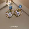 Pendientes huecos plisados con perla y flor de diamante cuadrado con aguja de plata, diseño de nicho de moda, pendientes de estilo étnico