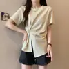 Top de Moda de Verano para Mujer Talla Grande Nudo Retorcido Hombro Asimétrico Camiseta Versátil de Manga Corta Adelgazante