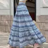 Nueva Falda Larga de Algodón Floral Vintage de Verano para Mujer, Falda Larga Línea A Adelgazante de Cintura Alta con Cintura Elástica para Bailar