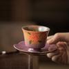 Posavasos Pequeño de Cerámica con Flor Pintado a Mano Forma de Flor Rosa Lila Morado Platillo para Té Chino Soporte para Taza Almohadilla Aislante para Taza de Té Accesorios para Ceremonia del Té