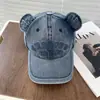 Boné de Baseball com Orelhas de Urso Fofo para Mulheres, Estilo Coreano, Emagrecimento Facial, Lavado, Circunferência da Cabeça Grande, Coroa Profunda, Bordado em Jeans, Boné Aba Reta