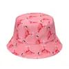 Moda europea y americana nuevo sombrero de cuenca con estampado de flamenco doble cara parasol sombrero para el sol protector solar sombrero de pescador de moda para mujer