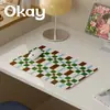 Jogo Americano de Couro Xadrez Marrom e Verde, Estilo Coreano, Versátil, Impermeável, Resistente a Óleo, Limpável com Pano, Lavável, Tapete Isolante Térmico, Mouse Pad de PVC, Base para Tigela