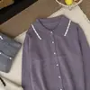 Cárdigan de Punto Estilo Coreano con Solapa y Botones de Corazón para Mujer, Botones de Perla, Abrigo Suéter Versátil