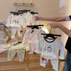 Conjunto de Pijama de Algodão com Lycra para Meninos e Meninas, Estilo Coreano Estampado Sem Costura Roupas e Calças de Outono, Camada Base Antibacteriana para Crianças