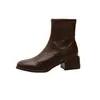 Novas Botas Martin de Couro Versáteis para Outono e Inverno para Mulheres, Botas Slim, Botas Curtas Casuais Retrô de Salto Grosso para Mulheres, Estilo Britânico