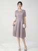 Falda Miyake Vestido de Verano para Mujer Falda de Capullo de Flor Lujo Ligero Gama Alta Cuello Redondo Manga Corta Elegante Ajuste a la Cintura Falda de Longitud Media