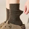 Meias marrons femininas para combinar com sapatos Birkenstock, meias de algodão puro para outono e inverno, meias de fio pontilhado para maternidade, meias empilhadas Maillard