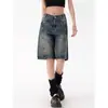 Shorts de mezclilla retro americanos 2025 verano nuevos sueltos petite de cintura alta talla grande rectos para ropa exterior