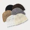 Gorro de Punto Hecho a Mano con Adorno de Perlas Estilo Francés, Sencillo de Color Sólido, Transpirable de Malla, Versátil para Mujer