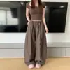 Pantalones cargo de color chocolate con dobladillo curvo para mujer, nuevo estilo principios de otoño 2026, aptos para petite, corte holgado, adelgazantes, pantalones de pierna ancha tipo globo con caída.