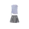 Camisa de Tirantes con Cordón Azul Francés Rayado para Mujer 2025 Verano Nuevo Diseño Dulce Nicho Top sin Mangas