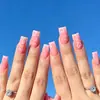 Modelo Más Vendido de Comercio Exterior: Uñas Artísticas de 24 Piezas con Forma de Corazón Rosa Estrellado Estilo Francés, Dulces y Suaves, Uñas Postizas Cuadradas de Longitud Media al por Mayor