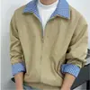 Chaqueta de cuadros retro americana de dos piezas falsas con retazos y solapas 2026 para hombres y mujeres, abrigo casual holgado estilo universitario