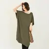 Nuevo Estilo Japonés de Verano Suéter Elegante Vestido Midi de Modal Color Sólido Cuello Redondo Manga Murciélago Camiseta Holgada