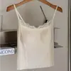 Nueva lencería de estilo francés de canalé y encaje con tirantes finos para mujer, top tipo camiseta de longitud media con copas y tirantes, transfronterizo