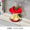 Estante de Almacenamiento para Cepillo de Dientes Eléctrico de Cerámica Apple Lavabo del Baño Tocador Pasta de Dientes Base para Cepillo de Dientes Flor de Seda