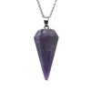 Pendente de Cristal Natural de Ametista em Pó Transfronteiriço Coluna Hexagonal Lapidada Moda Europeia e Americana Pendente Cônico Hexagonal Terno de Pingente com Espírito DIY