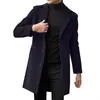 Casaco de lã masculino, outono e inverno, em estoque, qualidade de exportação, estilo coreano moderno, corte slim, sobretudo de comprimento médio, peça externa de tecido de lã