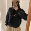 Suéter de Tricô Jacquard Estilo Coreano com Pônei, Gola Redonda para Mulheres no Outono e Inverno, Novo Tricô de Cor Contrastante Solto, Redutor de Idade, Top Macio e Aveludado