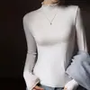 Top base de manga larga para mujer con dobladillo de volantes, nueva colección primavera 2026, ropa interior otoño/invierno, camiseta de manga larga, top de cuello medio-alto