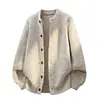 Cardigan de Punto Nuevo Otoño e Invierno Chaqueta Suéter para Hombres y Mujeres Estilo Perezoso Holgado Simple Cuello Redondo Color Sólido Top de Punto