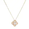 Collar de Trébol de Cuatro Hojas de Plata de Ley 925 Francesa para Mujer Verano Lujo Ligero Sensación de Gama Alta Colgante Incrustado con Diamantes Cadena para Clavícula Estilo Nuevo Regalo para Novia