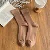 Meias de Ponto Duplo para Mulheres, Meias de Cano Médio para Primavera e Verão, Algodão Penteado, Cor Sólida, Meias Longas Absorventes de Suor, Estilo Simples Japonês para Negócios, Meias de Algodão Versáteis
