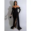 C6797 Transfronterizo Aliexpress Amazon Moda Europea y Americana para Mujer Color Sólido Espalda Descubierta Plisado Abertura Vestido Largo
