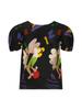Top plisado con estampado de dibujos animados para mujer, diseño fino, estampado elástico de nicho, corte ajustado, camiseta básica adelgazante para mujer