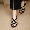 Sandalias de punta abierta con punta cuadrada y hueca cruzada para mujer, tacones altos negros de verano con tiras traseras, tacones de aguja para mujer