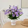 Flor de platycodon artificial de 4 cabezas, decoración de flor de seda de alta gama, arreglo floral de boda con hojas, exquisito arte floral de platycodon