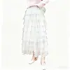 Saia Longa de Tule Camada com Babados Elástico Doce para Mulheres