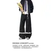 Jeans de moda con botones y dobladillo curvo para hombre, otoño e invierno, estilo American high street, pantalones holgados de pierna recta ancha