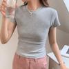 Verano 2026 Nueva Selección de Algodón Acanalado de Alta Elasticidad Hombro Normal Cuello Redondo Corte Ajustado Adelgazante Manga Corta Camiseta Top para Mujer