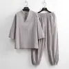 Traje Nuevo para Hombre 2025 Meditación Verano Manga Tres Cuartos Algodón y Lino de Bambú Traje de Yoga Meditación Dinastía Han Traje de Algodón y Lino Moderno