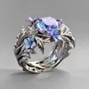 Anillo Retro Europeo y Americano de Flor de Zafiro Incrustada con Diamantes, Anillo Bidimensional Simple y Único, Superventas Transfronterizo de Temu