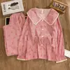Venta al por mayor transfronteriza Otoño Nuevo Cardigan con Estampado de Manga Larga Pijamas para Mujer Cuello de Muñeca Moda Linda Floral Conjuntos de Ropa para el Hogar