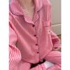 Pijama Coreano de Algodón Nube para Mujer Primavera, Otoño y Verano Traje de Pantalón de Manga Larga Dibujos Animados Xiaoxin Cuello Solapa Ropa de Casa Fina para Mujer